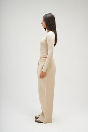 Women – Beige Long Sleeve Round Top – Seemly Essentials