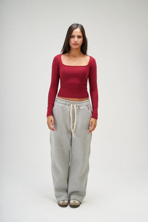 Women – Burgundy Long Sleeve Square Top – Seemly Essentials