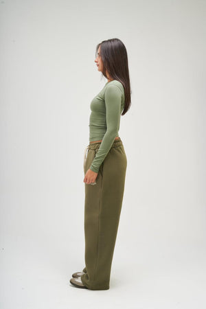 Women – Olive Green Long Sleeve Round Top – Seemly Essentials