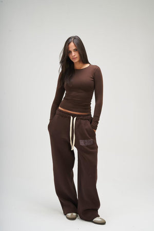 Women – Brown Long Sleeve Round Top – Seemly Essentials