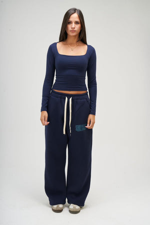 Women – Navy Blue Long Sleeve Square Top – Seemly Essentials