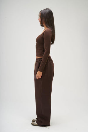 Women – Brown Long Sleeve Square Top – Seemly Essentials