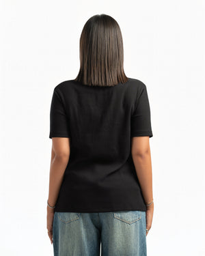 Women – Essential Henley in Black, back view (cover)