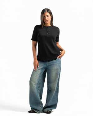 Women – Essential Henley in Black, full-length