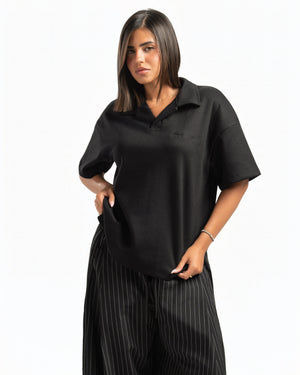 Women – Open-Collar Polo in Black, styled (cover)
