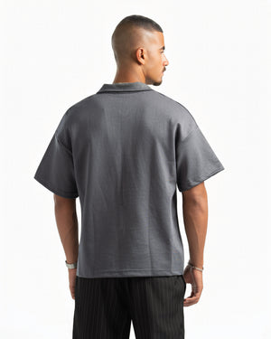 Men – Open-Collar Polo in Charcoal, back view (cover)
