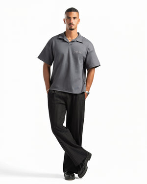 Men – Open-Collar Polo in Charcoal, full-length