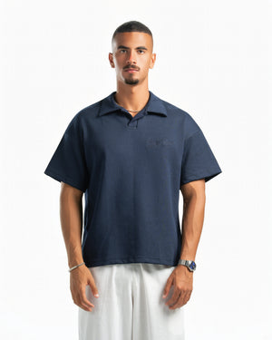 Men – Open-Collar Polo in Navy, front view (cover)