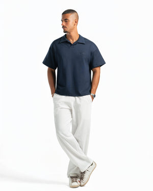 Men – Open-Collar Polo in Navy, full-length