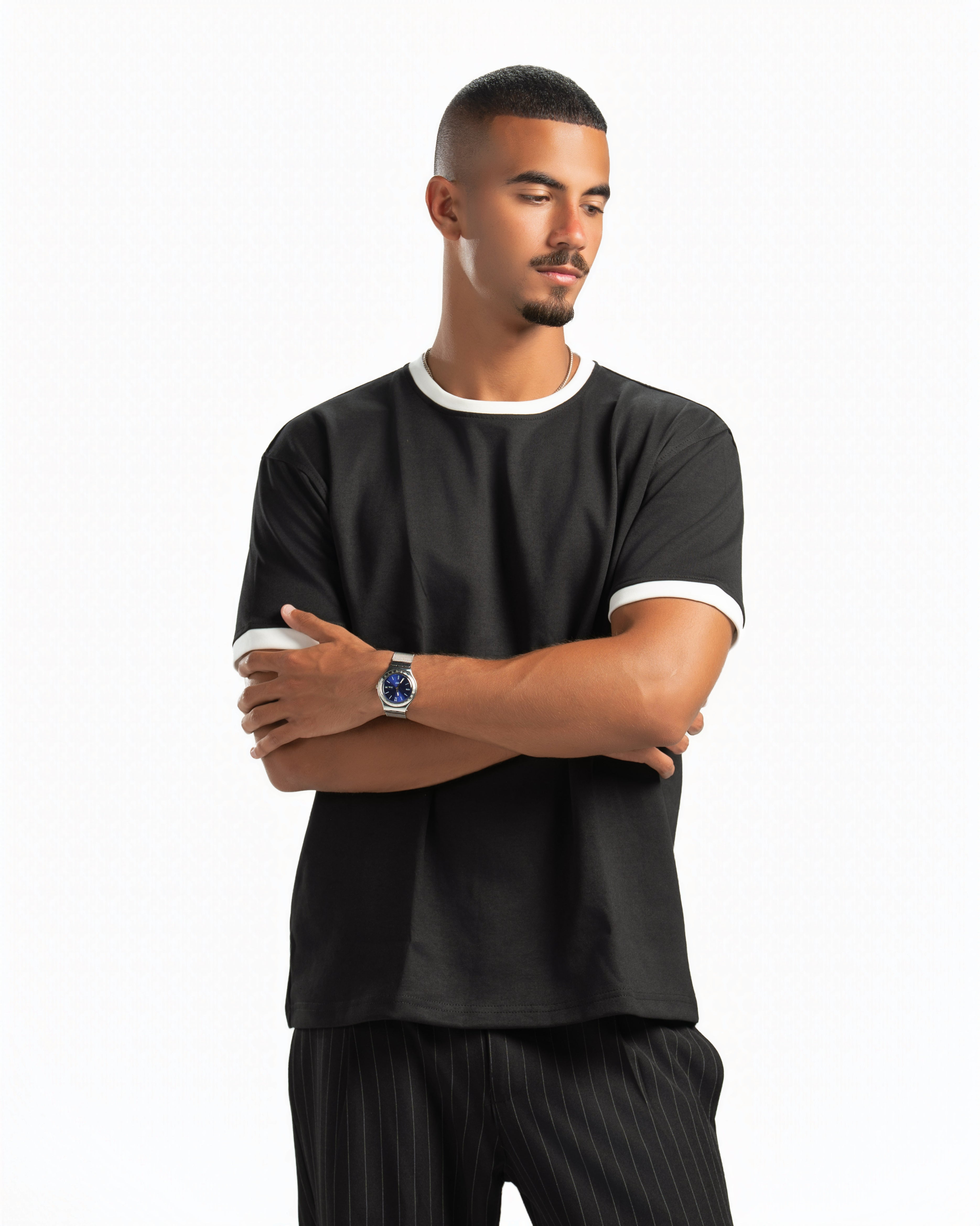 Men – Ringer Tee in Black, styled (cover)
