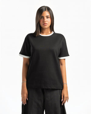 Women – Ringer Tee in Black, front view (cover)