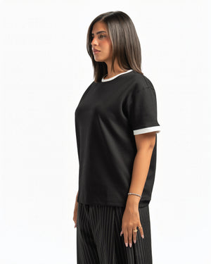 Women – Ringer Tee in Black, side view (cover)