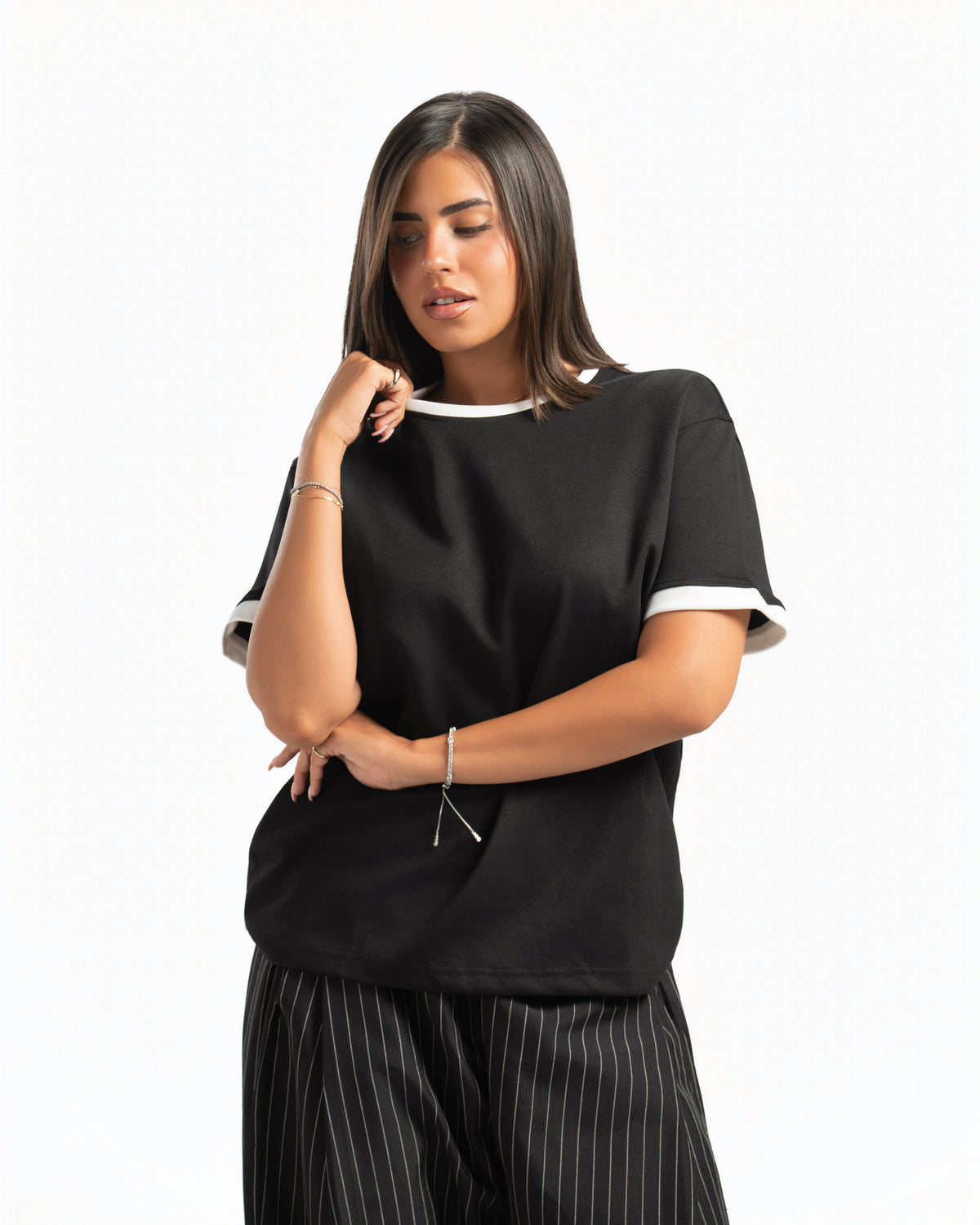 Women – Ringer Tee in Black, styled (cover)
