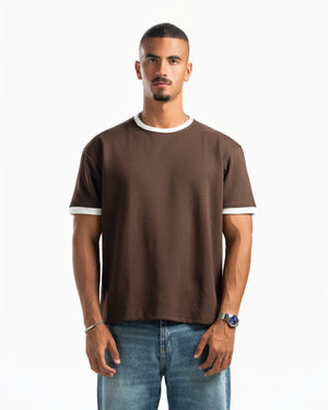 Men – Ringer Tee in Brown, front view (cover)