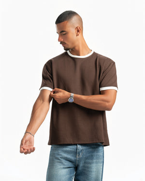 Men – Ringer Tee in Brown, styled (cover)