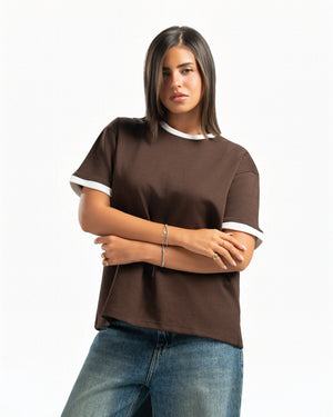 Women – Ringer Tee in Brown, styled (cover)