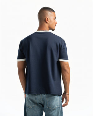Men – Ringer Tee in Navy, back view (cover)