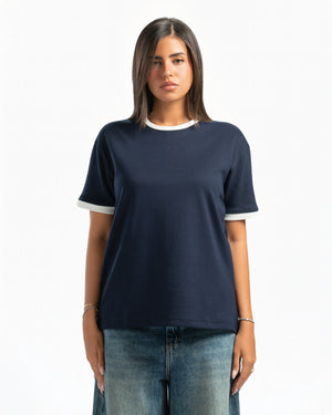 Women – Ringer Tee in Navy, front view (cover)