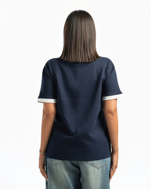 Women – Ringer Tee in Navy, back view (cover)