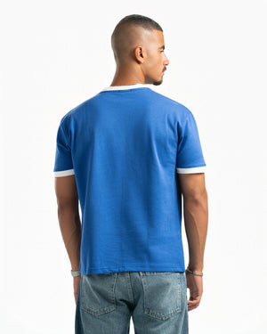 Men – Ringer Tee in Royal Blue, back view (cover)