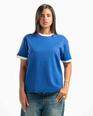 Women – Ringer Tee in Royal Blue, front view (cover)