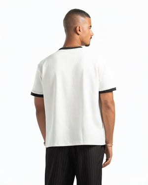Men – Ringer Tee in White, back view (cover)