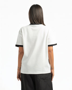 Women – Ringer Tee in White, back view (cover)
