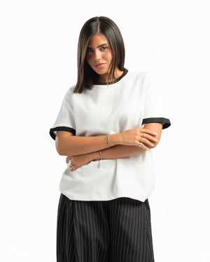 Women – Ringer Tee in White, styled (cover)