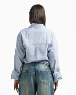 Women – Striped Shirt in Blue Stripe, back view (cover)