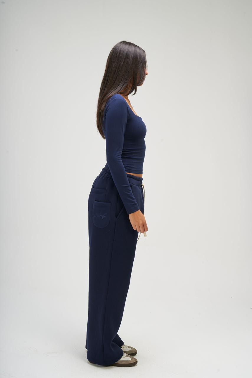 Women – Navy Blue Long Sleeve Square Top – Seemly Essentials