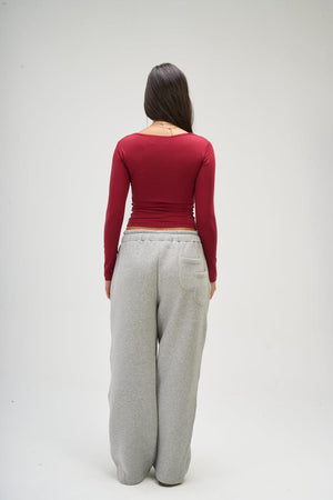 Women – Burgundy Long Sleeve Square Top – Seemly Essentials