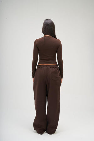 Women – Brown Long Sleeve Round Top – Seemly Essentials