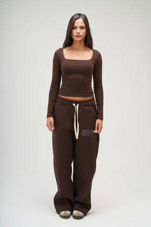Women – Brown Long Sleeve Square Top – Seemly Essentials