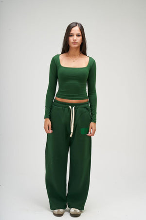 Women – Dark Green Long Sleeve Square Top – Seemly Essentials