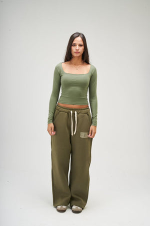 Women – Olive Green Long Sleeve Square Top – Seemly Essentials