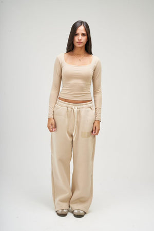 Women – Beige Long Sleeve Square Top – Seemly Essentials