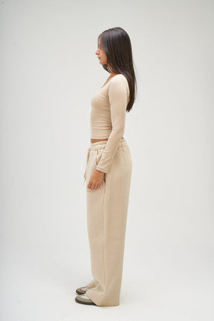 Women – Beige Long Sleeve Square Top – Seemly Essentials