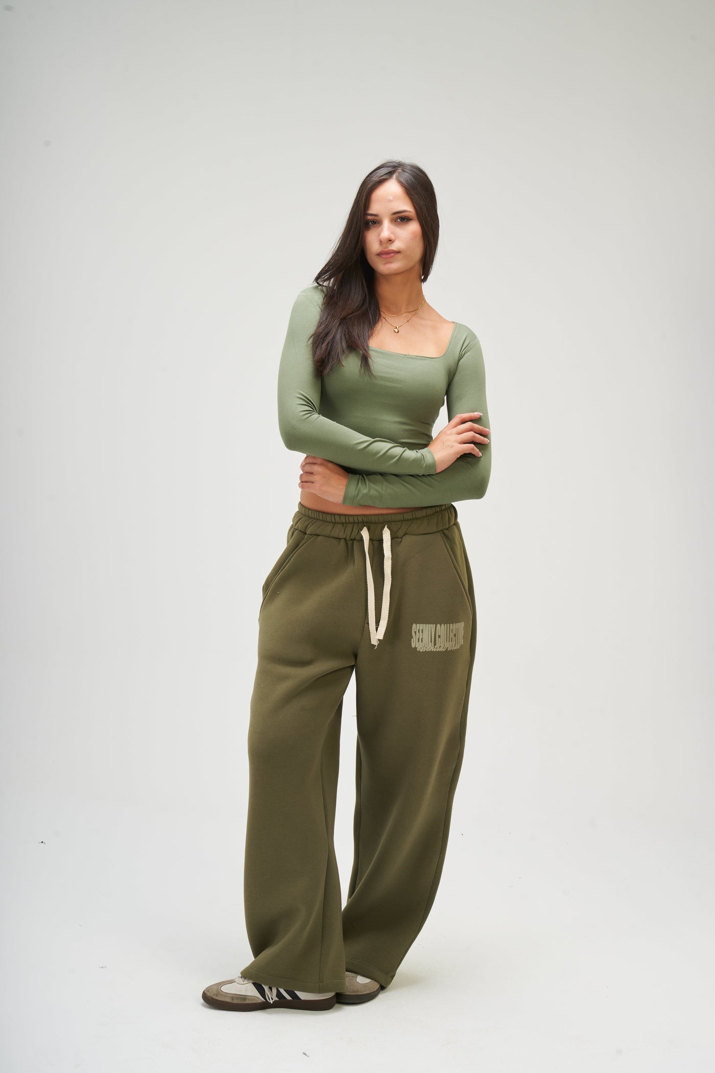 Olive Long Sleeve Square Top