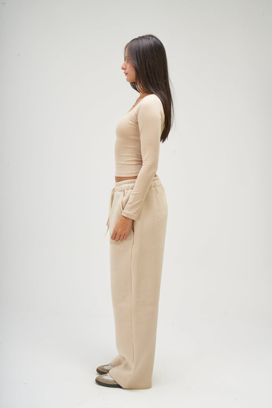 Beige Long Sleeve Square Top