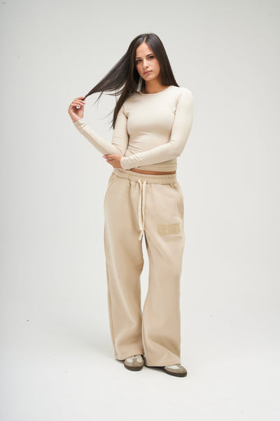 Beige Long Sleeve Round Top