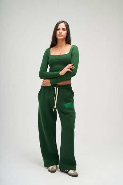 Dark Green Long Sleeve Square Top