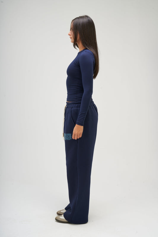 Navy Blue Long Sleeve Round Top