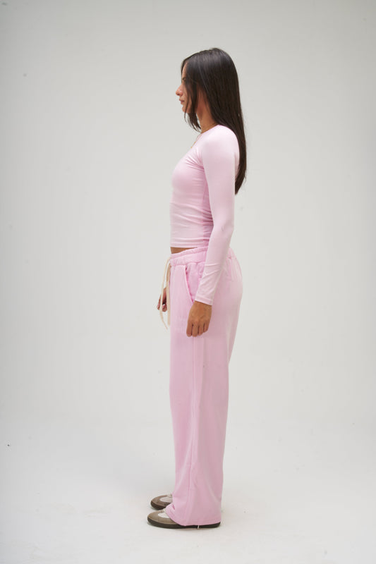 Pink Long Sleeve Round Top