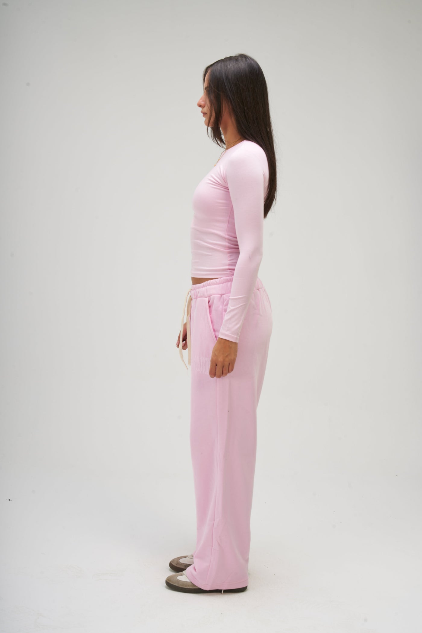 Pink Long Sleeve Round Top