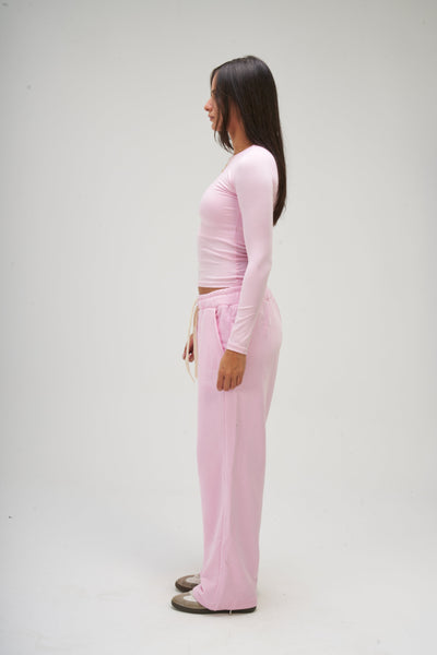 Pink Long Sleeve Round Top