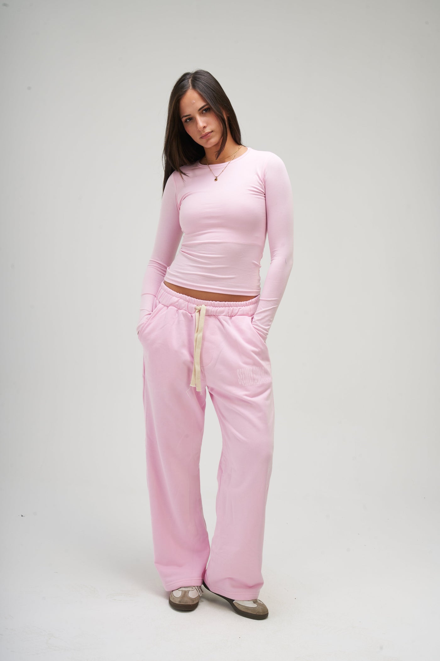 Pink Long Sleeve Round Top