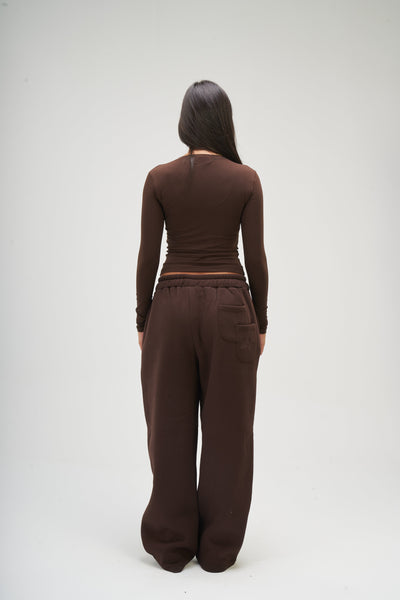 Brown Long Sleeve Round Top