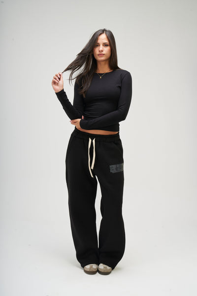 Black Long Sleeve Round Top