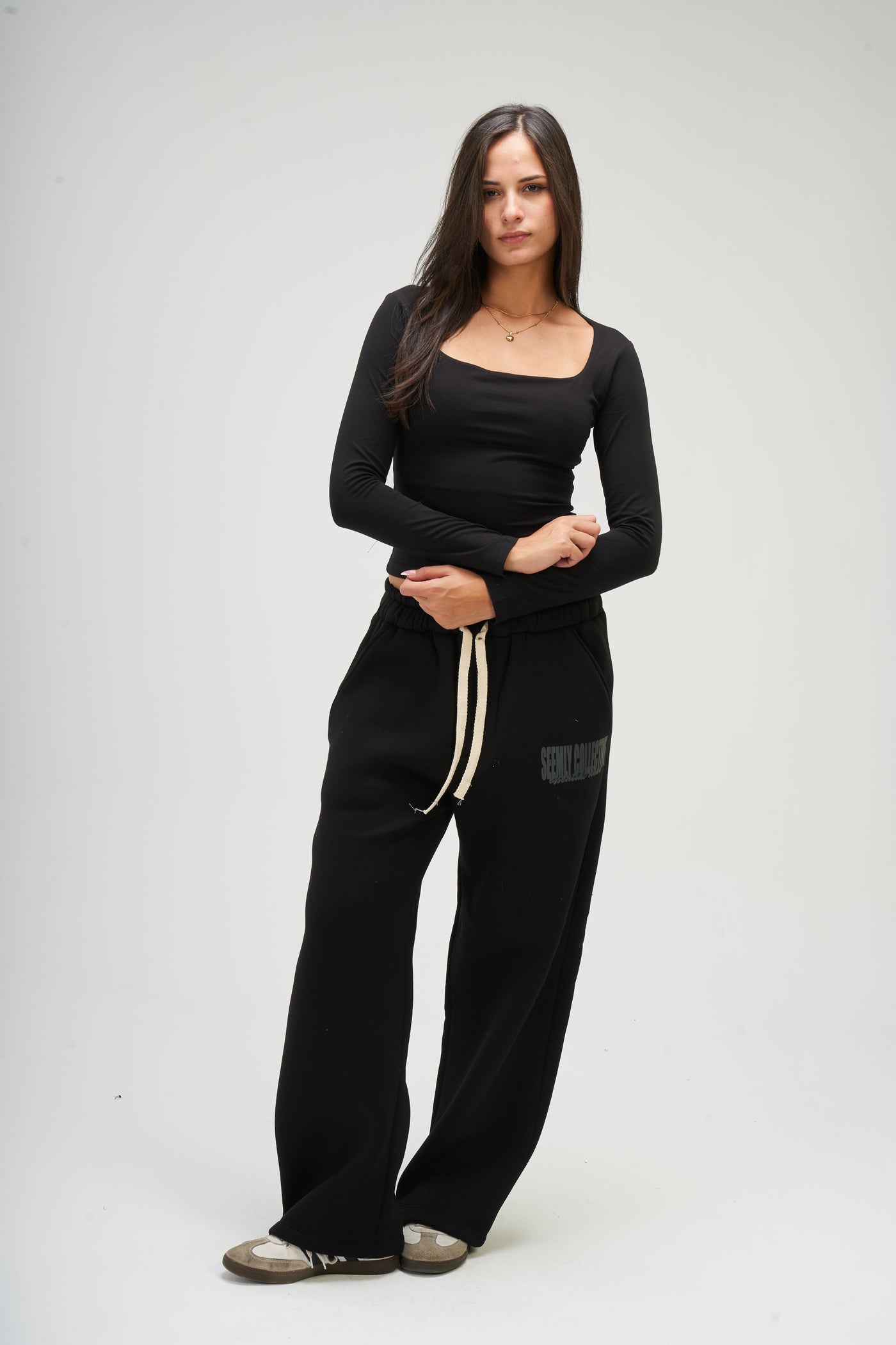 Black Long Sleeve Square Top