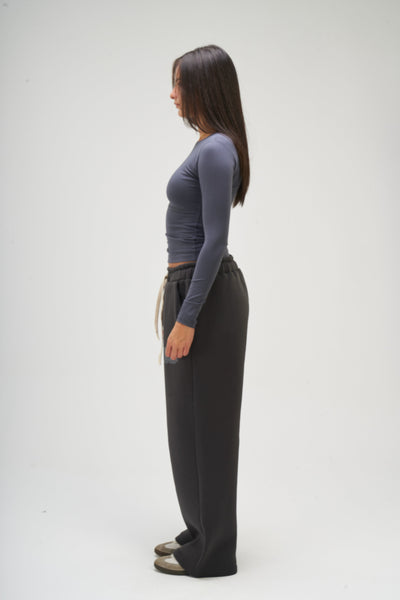 Dark Grey Long Sleeve Round Top